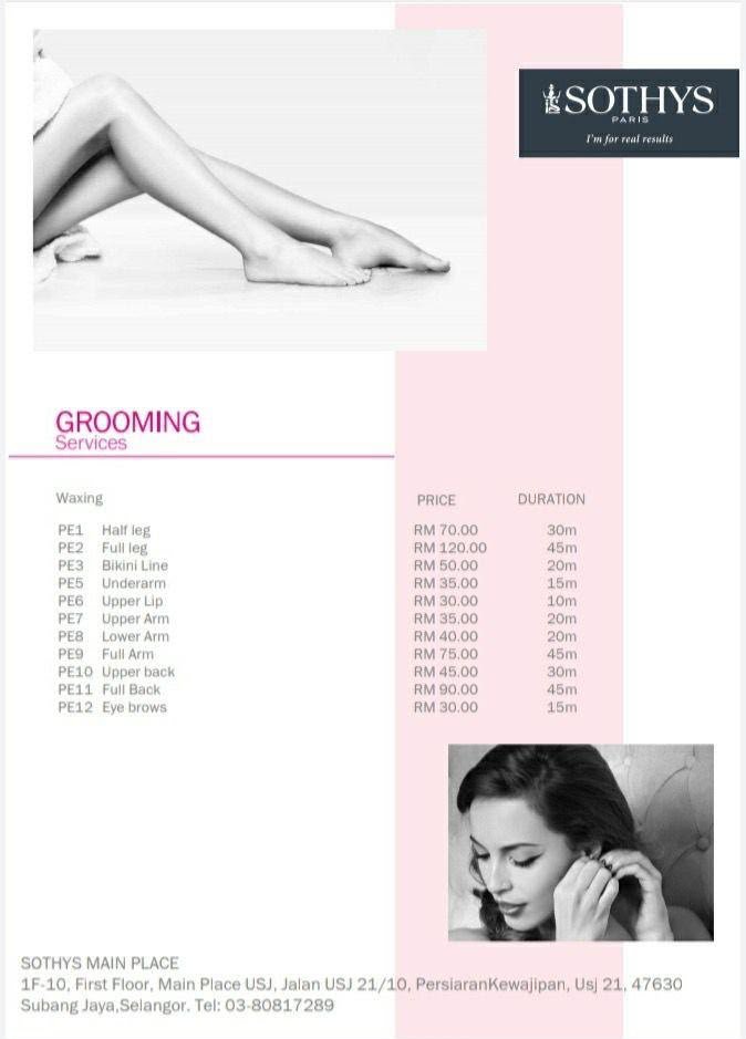 Sothys Official Waxing Menu Card